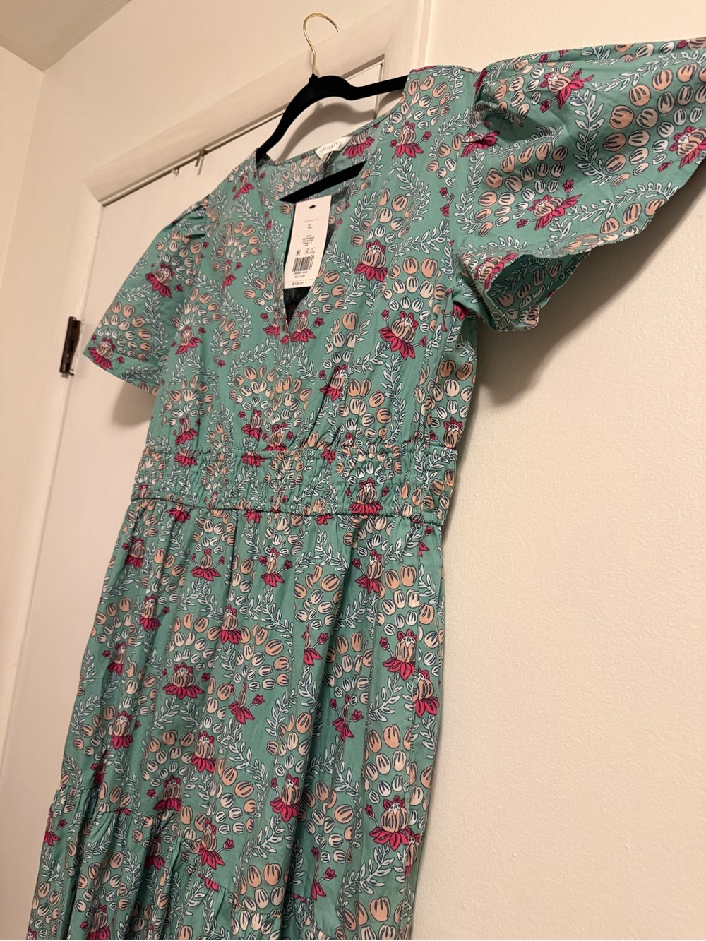 crown & ivy Teal Maxi Dress with Pink Floral Motif - Picture 8 of 9